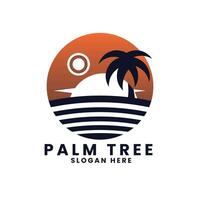 Sonnenuntergang Meer Ozean Strand Logo design.palm Baum Logo Design Vektor.Welle Logo design.blatt Baum Logo Design vektor