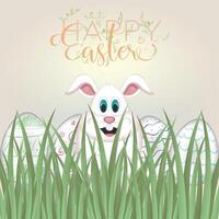 Lycklig påsk kort. Lycklig påsk kanin tecknad serie med påsk ägg - vektor