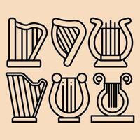einstellen von klassisch Harfe Symbole im Linie Stil. Vektor Illustration.