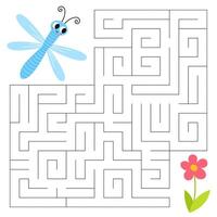 Insekten Matze Spiel zum Kinder. süß Libelle suchen zum ein Weg zu das Blume. druckbar Arbeitsblatt mit Lösung zum Schule und Vorschule. Vektor Karikatur Illustration.