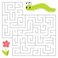 insekter labyrint spel för ungar. söt larv ser för en sätt till de blomma. tryckbar kalkylblad med lösning för skola och förskola. vektor tecknad serie illustration.
