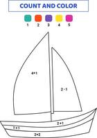 räkna och Färg söt segling fartyg . matematik spel för ungar. klotter illustration isolerat på vit bakgrund. vektor