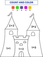 räkna och Färg söt slott. matematik spel för ungar. klotter illustration isolerat på vit bakgrund. vektor