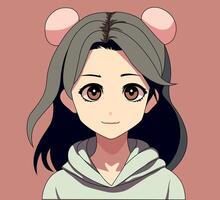 anime söt flicka ansikte tecknad serie illustration vektor