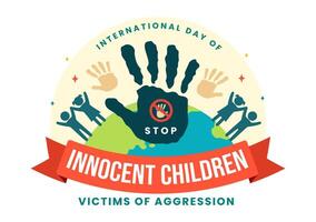 internationell dag av oskyldig barn offer av aggression vektor illustration på 4 juni med barn ledsen fundersam och rop i platt tecknad serie bakgrund