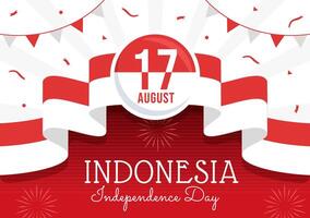 indonesien oberoende dag vektor illustration på 17 augusti med indonesiska flagga höjning de röd och vit i platt tecknad serie hand dragen mallar
