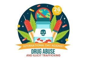 internationell dag mot läkemedel missbruk och olaglig trafficking vektor illustration med anti narkotika till undvika läkemedel och mediciner i platt bakgrund