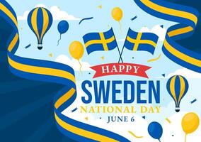 Schweden National Tag Vektor Illustration auf 6 Juni Feier mit Schwedisch Flagge und Band im Urlaub Feier eben Karikatur Hintergrund