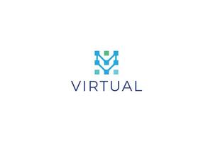 brev v enkel teknologisk pixel prickad virtuell logotyp vektor