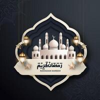 realistisch Ramadan Hintergrund mit Moschee, Laterne, zum Banner, Gruß Karte vektor