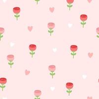 söt ljuv röd och rosa reste sig och vit och rosa hjärtan i rosa bakgrund sömlös mönster. hjärtans dag. illustration vektor 10 eps.