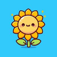 vektor söt Sol blomma maskot tecknad serie