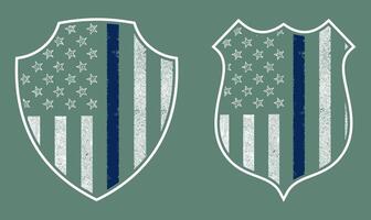 uppsättning av COP tunn blå rader, skydda med flagga, , USA grunge tunn blå linje polis flagga t-shirt design vektor