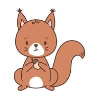 süß Eichhörnchen halten ein Eichel. süß Tiere im kawaii Stil. Zeichnungen zum Kinder. isoliert Vektor Illustration