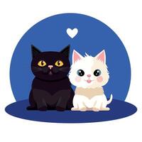 svart katt och vit katt är i kärlek. romantisk vektor illustration