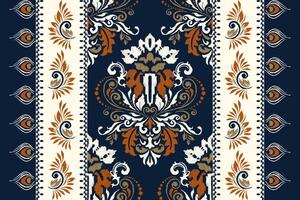 damast- ikat blommig sömlös mönster på Marin blå bakgrund vektor illustration.ikat etnisk orientalisk broderi, aztek stil, abstrakt bakgrund.design för textur, tyg, kläder, inslagning, dekoration.