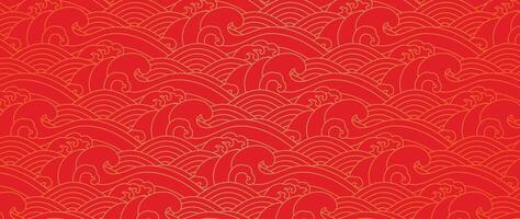 glücklich Chinesisch Neu Jahr Hintergrund Vektor. Hintergrund Design mit Chinesisch Meer Welle auf rot Hintergrund. modern Luxus orientalisch Illustration zum Abdeckung, Banner, Webseite, Dekor, Grenze, rahmen. vektor