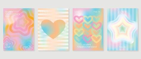 abstrakt Gradient y2k Stil Vorlage Startseite Vektor Satz. glücklich Valentinstag Tag schmücken mit modisch Gradient Herz, Sterne, y2k bunt Hintergrund. Design zum Gruß Karte, Mode, Werbung, Banner.