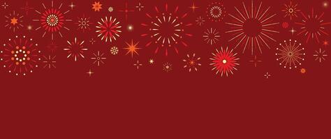 Festival Chinesisch Hintergrund Vektor. glücklich Chinesisch Neu Jahr Hintergrund Design mit golden Feuerwerk auf rot Hintergrund. modern Luxus orientalisch Illustration zum Abdeckung, Banner, Webseite, Dekor, Inserat. vektor