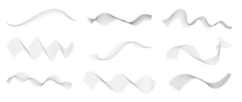 abstrakt prickad halvton Vinka element vektor. samling grå digital vågig punkt, vriden Vinka linje och halvton lutning mönster. element på vit bakgrund för företag, utbildning och teknologi. vektor