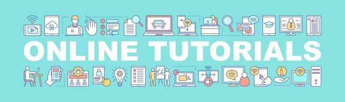 Online-Tutorials Wortkonzepte Banner. bloggen. streamen. isolierte Schrifttypografie-Idee mit linearen Symbolen. sozialen Medien. Inhalt teilen. e-learning.vektorumrissillustration vektor