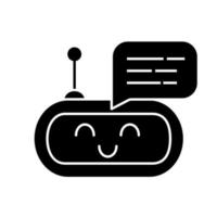 Chatbot-Nachricht Glyphensymbol. Talkbot. lachender Chatbot. moderner Roboter. virtueller Assistent. Gesprächsagent. Silhouette-Symbol. negativen Raum. isolierte Vektorgrafik vektor