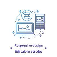 lyhörd webbdesign koncept ikon. app för olika enheter idé tunn linje illustration. mobila och stationära applikationer. vektor isolerade konturritning. redigerbar linje