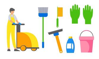 Reinigung Bedienung Ausrüstung sauber Arbeiter Charakter Konzept vektor