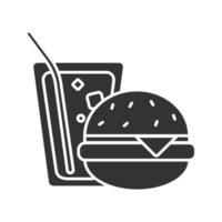 Burger- und Soda-Glyphe-Symbol. Fastfood. Sandwich mit Limonade. Silhouette-Symbol. negativen Raum. isolierte Vektorgrafik vektor