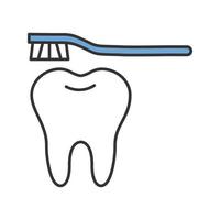 Farbsymbol für das richtige Zähneputzen. Zahn mit Zahnbürste. isolierte Vektorillustration vektor