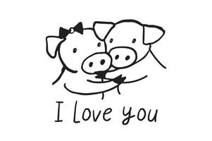 Valentinstag Tag Liebe Paar Schweine Vektor Illustrationen Satz.