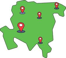 Karta med stift. röd riktning pekare på vikta stad Karta, gps navigering och resa plats vektor placera Sök klistermärke 3d ikon