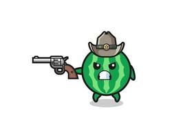 der Wassermelonen-Cowboy schießt mit einer Waffe vektor