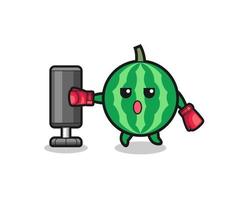 Wassermelonenboxerkarikatur beim Training mit Boxsack vektor