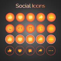orange tema uppsättning av generisk social media användare gränssnitt ikoner. tycka om, kommentar, dela med sig och spara ikoner. social media platt ikon. vektor