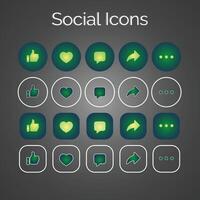 grön tema uppsättning av generisk social media användare gränssnitt ikoner. tycka om, kommentar, dela med sig och spara ikoner. social media platt ikon. vektor