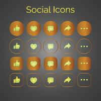 brun tema uppsättning av generisk social media användare gränssnitt ikoner. tycka om, kommentar, dela med sig och spara ikoner. social media platt ikon. vektor