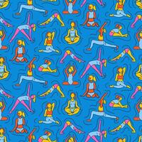 kontrast mönster med kvinna kroppar i yoga poserar. kondition och friska livsstil begrepp. platt hand dragen kvinna silhuetter. trendig skriva ut design för textil, tapet, omslag, bakgrund vektor