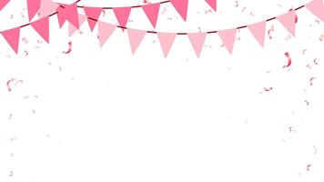 rosa Färg begrepp med alla hjärtans dag, födelsedag, fest, årsdag, dekoration element flaggväv papper flaggor och konfetti vektor
