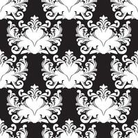 Damast Stoff Textil- nahtlos Muster Luxus dekorativ Zier Weiß Element auf schwarz Hintergrund. Platz Stil. Vorhang, Teppich, Hintergrund, Fliese, Verpackung, Textil- vektor