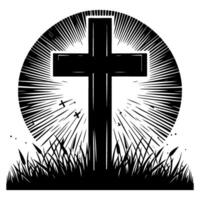 religion kristen korsa ikon symbol platt stil. hand dragen svart linje skiss grunge korsa vektor illustration