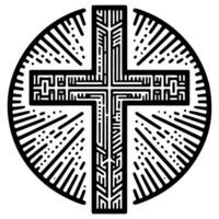 Religion Christian Kreuz Symbol Symbol eben Stil. Hand gezeichnet schwarz Linie skizzieren Grunge Kreuz Vektor Illustration