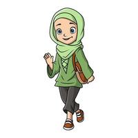 söt Lycklig muslim flicka tecknad serie vektor