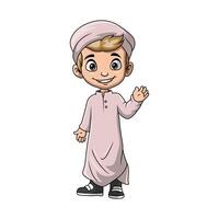 söt Lycklig muslim pojke tecknad serie vektor