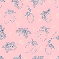 Vektor nahtlose Muster Zitronen und Zitronenscheiben auf rosa Hintergrund. Sommerzitronenmuster für Hintergrund, Stoff, Papier, Textilien, Einladungen, Webseiten.