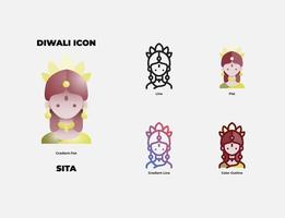 diwali tecken sita ikonuppsättning vektor