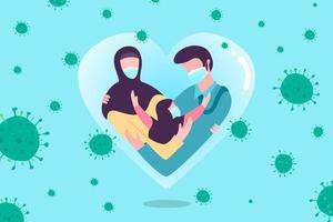 Familien werden mit Liebe und Sorgfalt vor Viren geschützt vektor