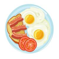 Vektor Illustration, eben Stil. Englisch Frühstück. durcheinander Eier mit Toast
