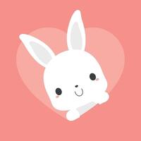 söt vit kanin kanin visas från rosa hjärta form bakgrund. platt vektor illustration.