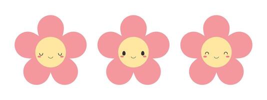 uppsättning av söt rosa blomma ikoner. platt vektor illustration.